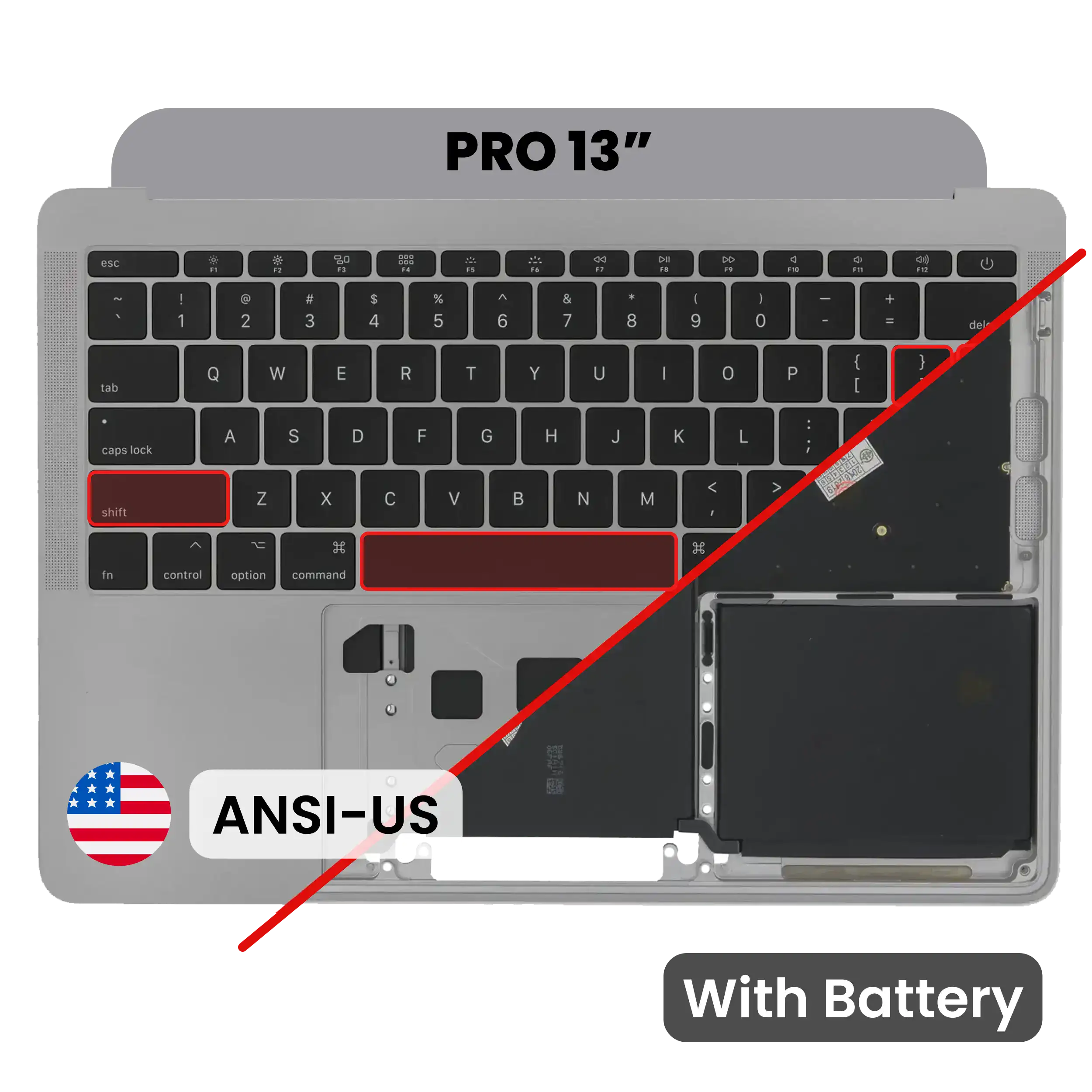 Top Case com Bateria e Teclado (ANSI US) para MacBook Pro 13" A1708 (2016) - Espaço Cinzento