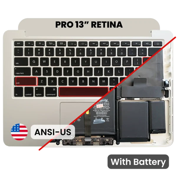 Top Case com Bateria e Teclado ANSI US para MacBook Pro 13" A1502 (2015) – Grau A – Peça de Substituição para Portátil