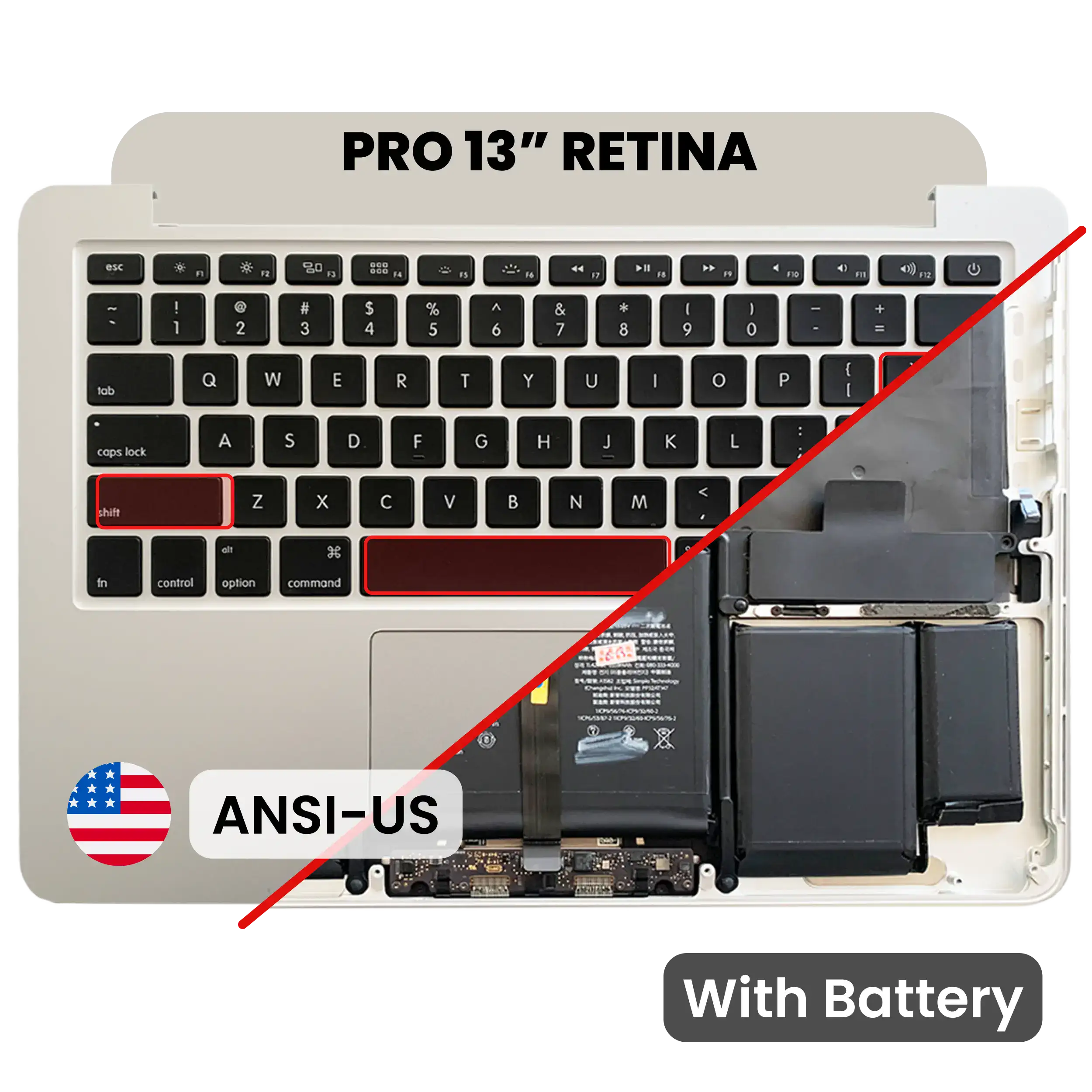 Top Case com Bateria e Teclado ANSI US para MacBook Pro 13" A1502 (2015) – Grau A – Peça de Substituição para Portátil