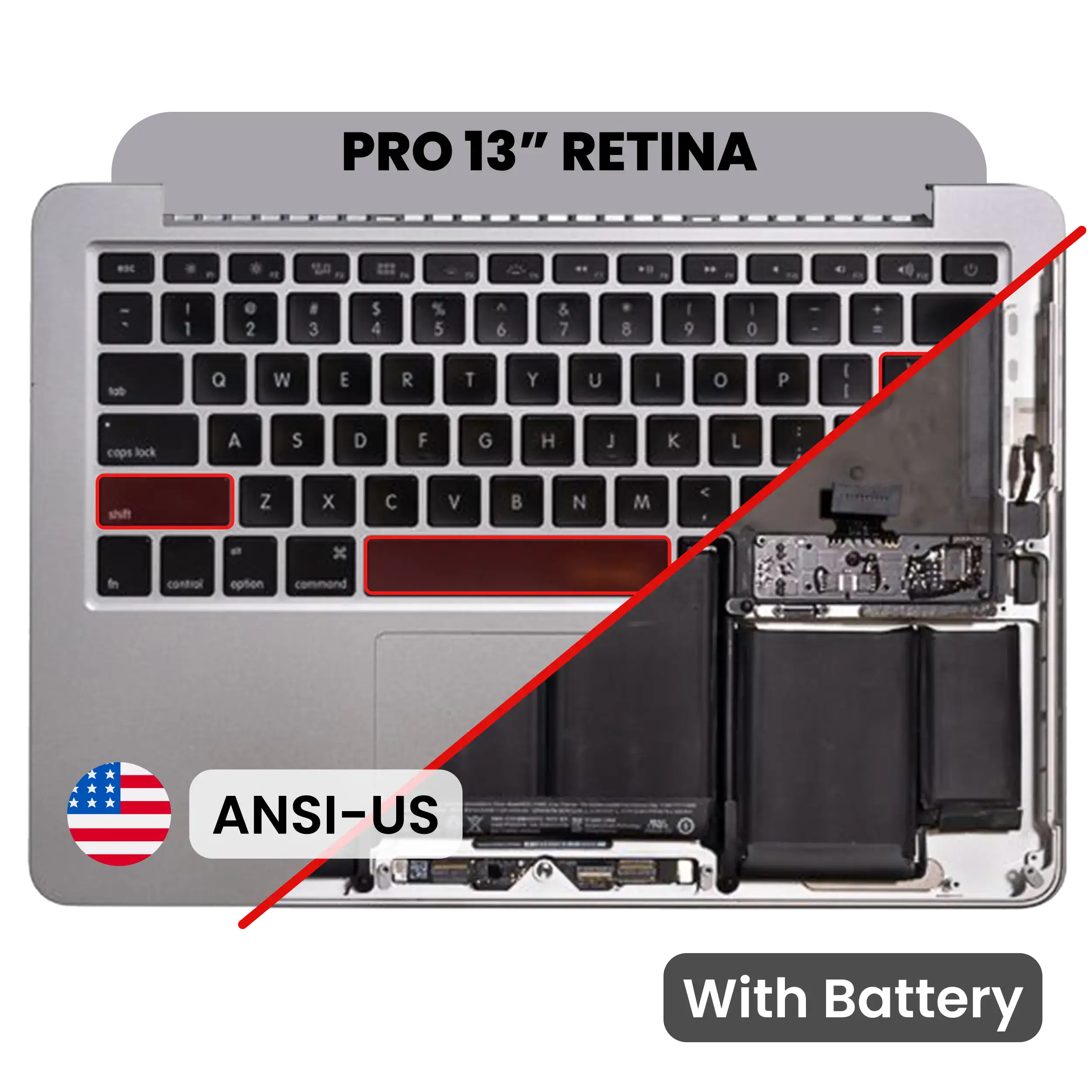Top Case com Bateria e Teclado ANSI US para MacBook Pro 13" A1502 (2013‑2014) – Grade A