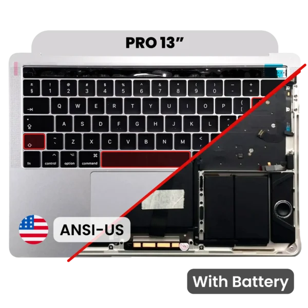 Top Case com Bateria e Teclado (ANSI US) para MacBook Pro 13" A1706 (2016) – Grau A – Prata