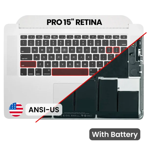 Top Case com Bateria e Teclado (ANSI US) para Portátil MacBook Pro 15" Retina A1398 (Mid 2015) - Usado OEM Grade A