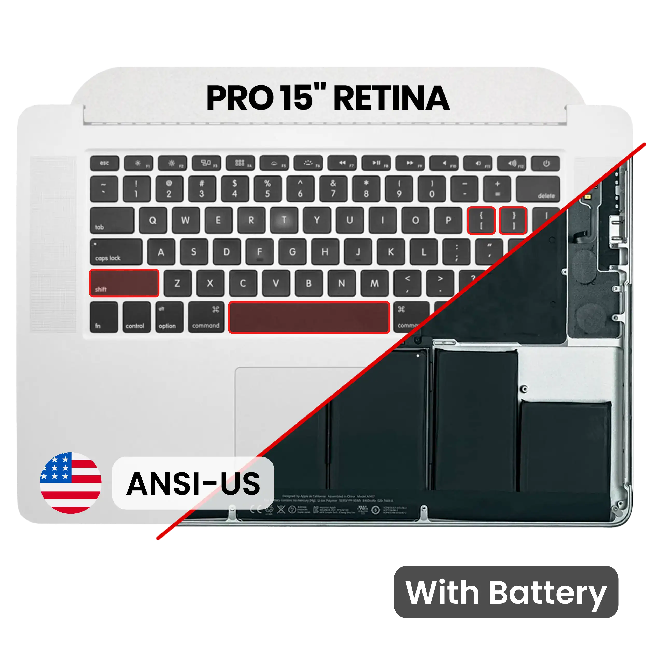 Top Case com Bateria e Teclado (ANSI US) para Portátil MacBook Pro 15" Retina A1398 (Mid 2015) - Usado OEM Grade A