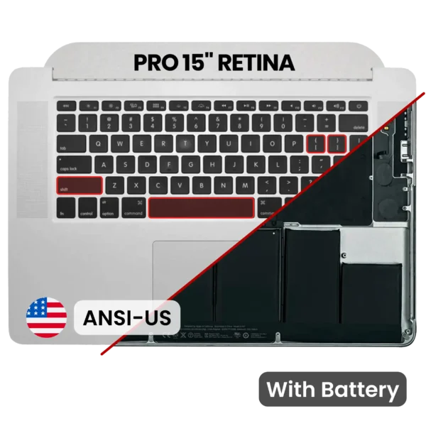 Top Case com Teclado US e Bateria para Portátil Apple MacBook Pro 15" Retina A1398 (Mid 2012 / Early 2013) - Grade A Original