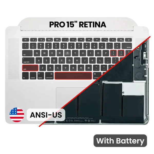 Top Case com Bateria e Teclado ANSI US para MacBook Pro Retina 15" A1398 (Late 2013 - Mid 2014)