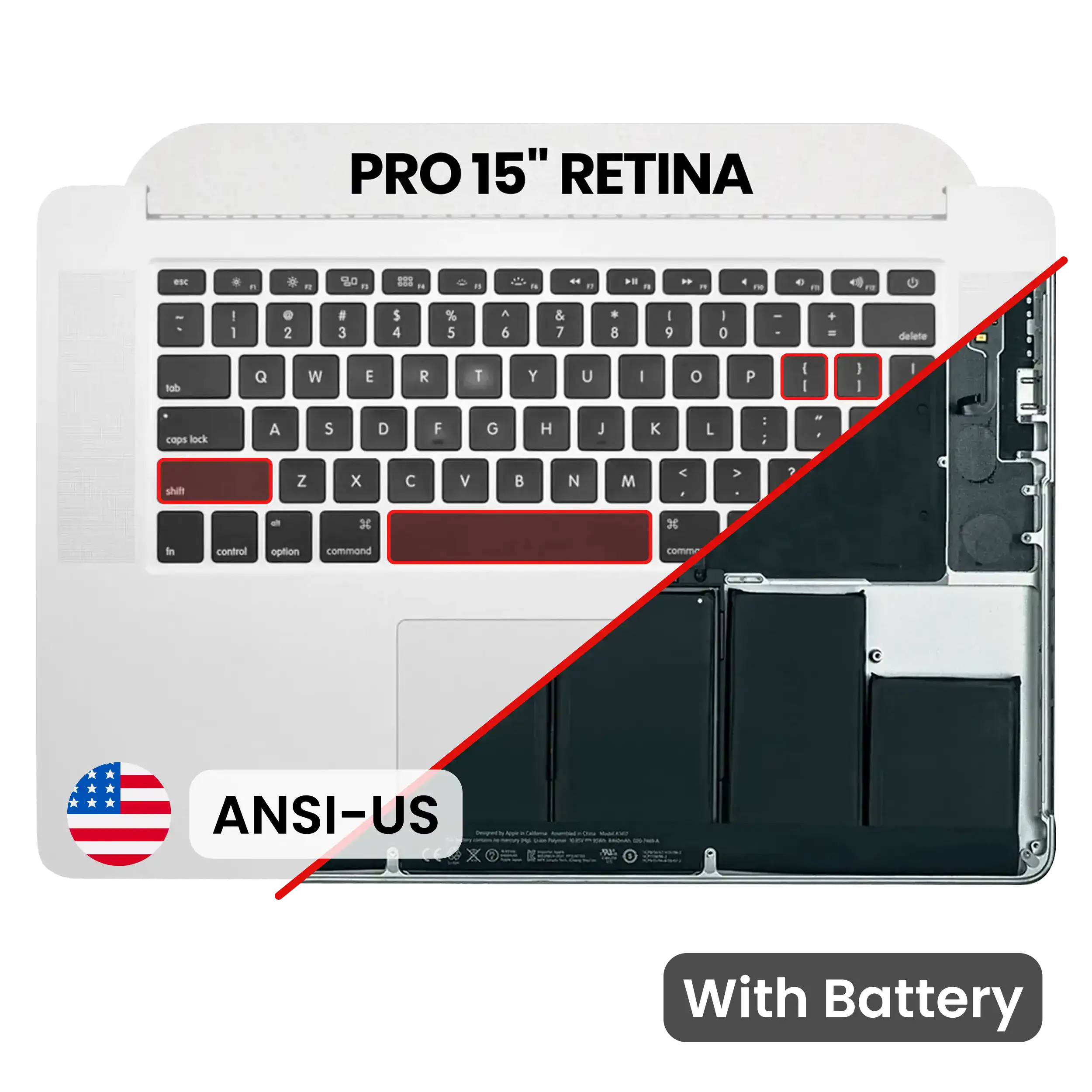 Top Case com Bateria e Teclado ANSI US para MacBook Pro Retina 15" A1398 (Late 2013 - Mid 2014)