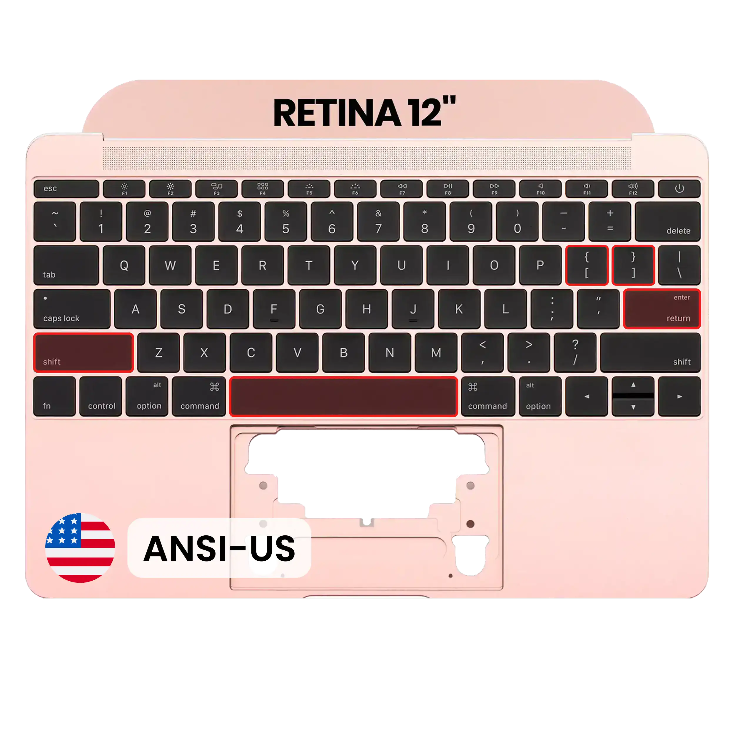 Top Case com Teclado ANSI US e Microfone para MacBook Retina 12" A1534 Rose Gold