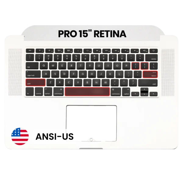 Top Case OEM com Teclado ANSI US e Microfone para Portátil MacBook Pro 15″ Retina A1398 (Mid 2012–Early 2013) | Usado Grau A
