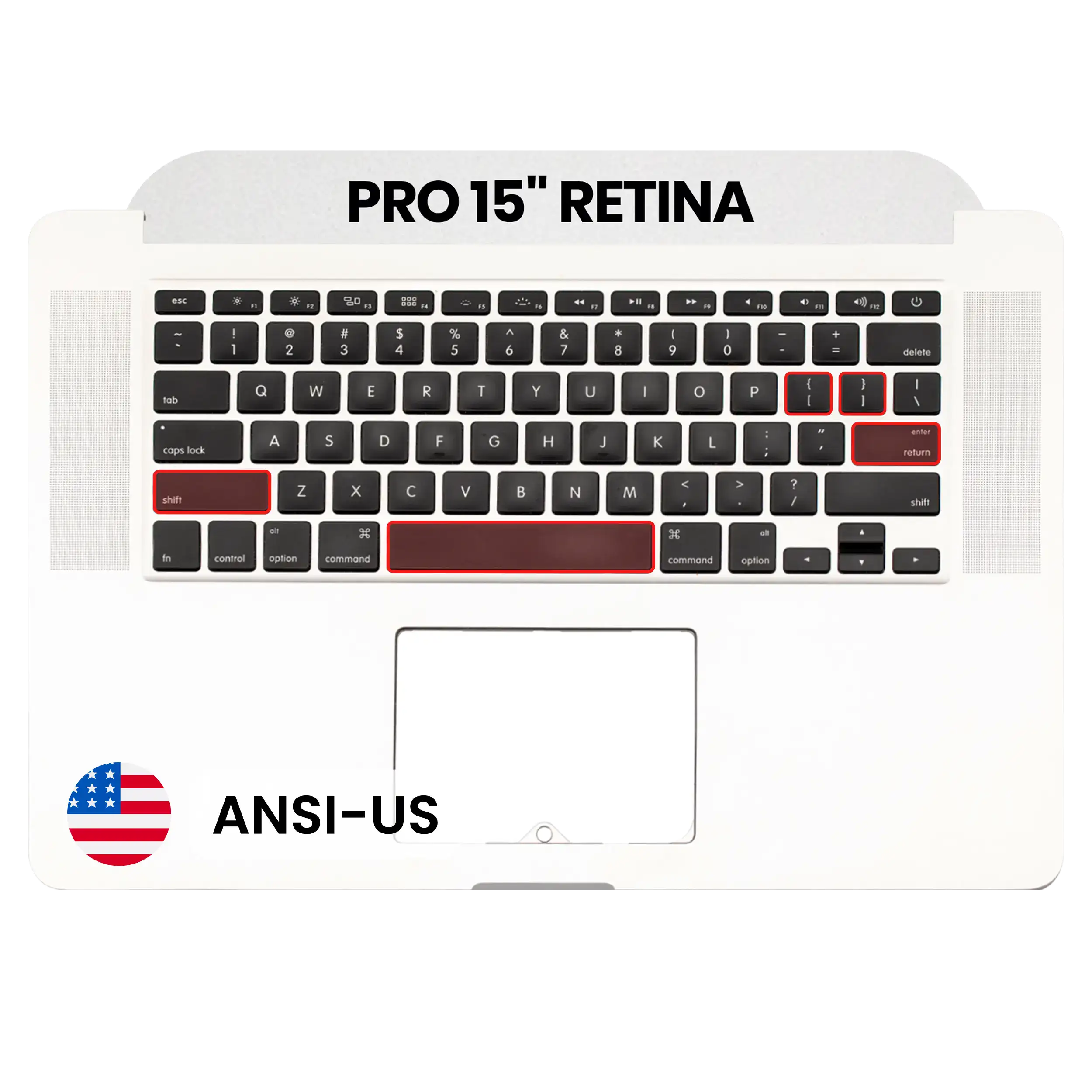 Top Case OEM com Teclado ANSI US e Microfone para Portátil MacBook Pro 15″ Retina A1398 (Mid 2012–Early 2013) | Usado Grau A