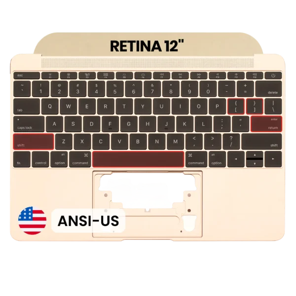 Top Case com Teclado ANSI US e Microfone para MacBook 12" A1534 (2016–2017) Gold — Grau A