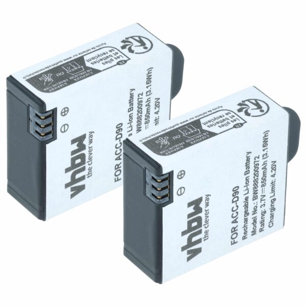 Pack de 2 baterias vhbw de 850 mAh para câmaras AEE D90, S90 e Lyfe