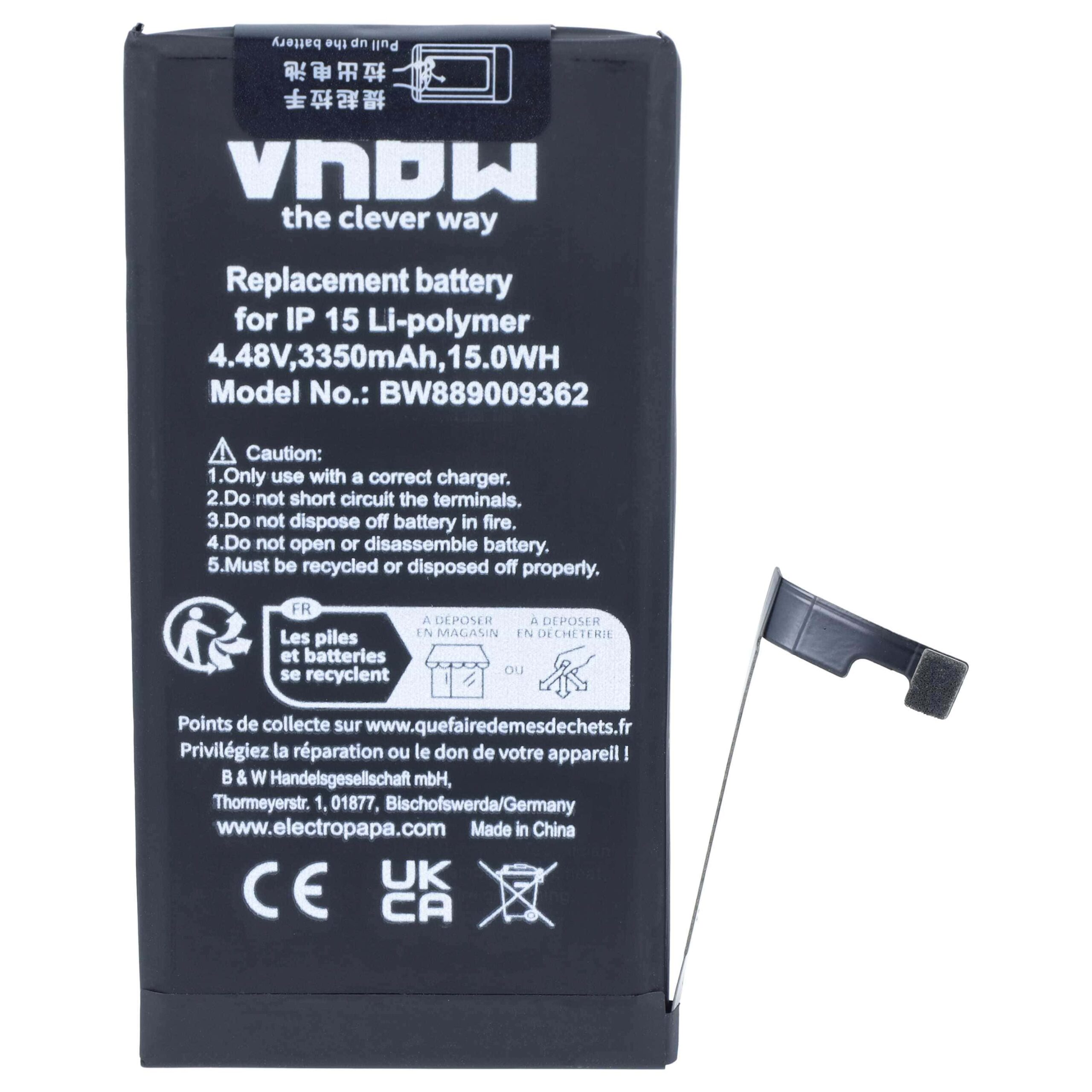 Bateria vhbw para Apple iPhone 15 – 3350 mAh, 4,48 V, Li-polímero - Image 3