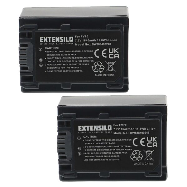 2x Baterias Extensilo 1640mAh para Sony NP-FV50, NP-FV70, NP-FH50