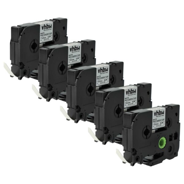 5x Fita Termoretrátil vhbw substitui Brother HSE-221 - Preto sobre Branco, 8.8 mm