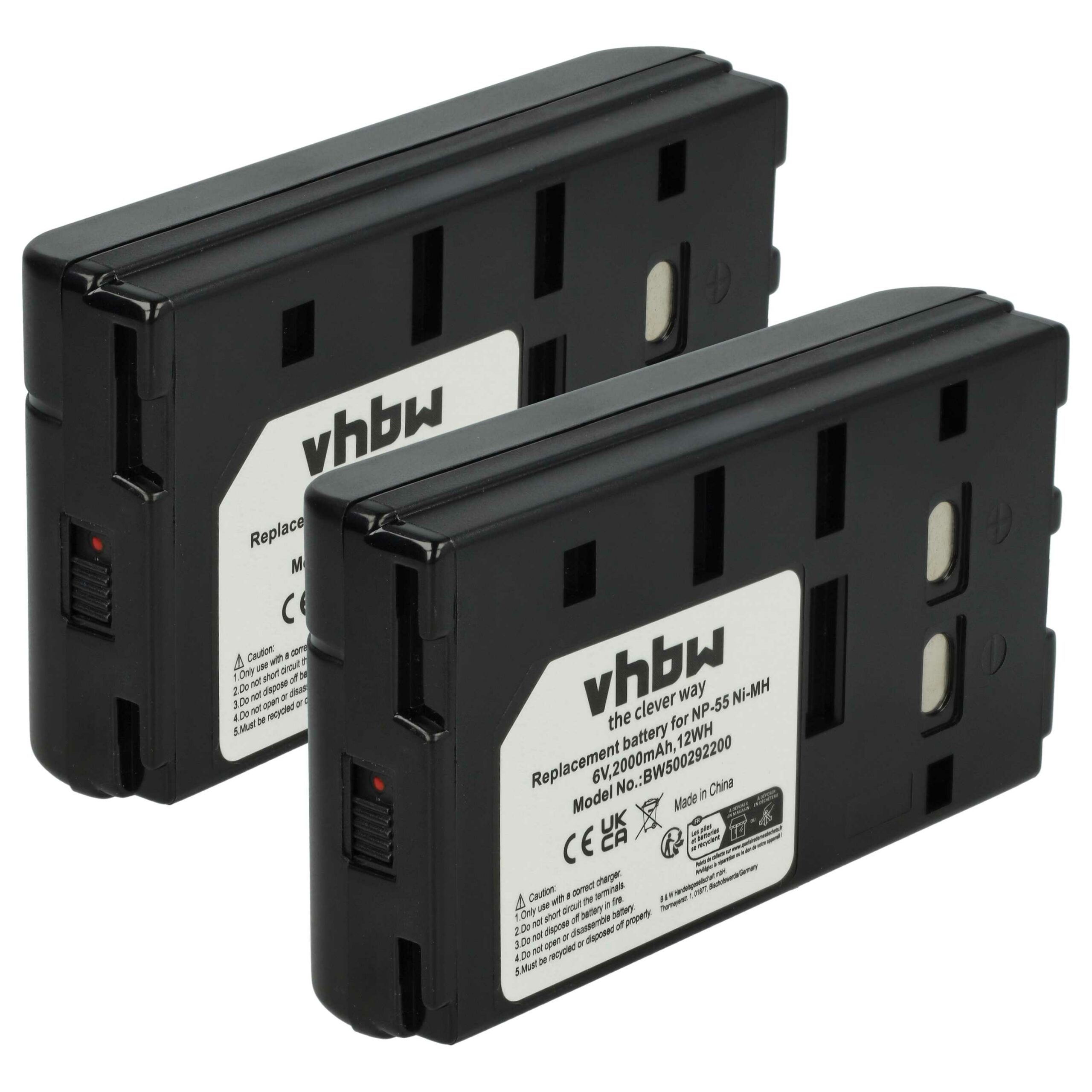 Bateria vhbw 2x para câmara Sony / JVC BN-V65U / NP-55 - 2000 mAh 6 V NiMH