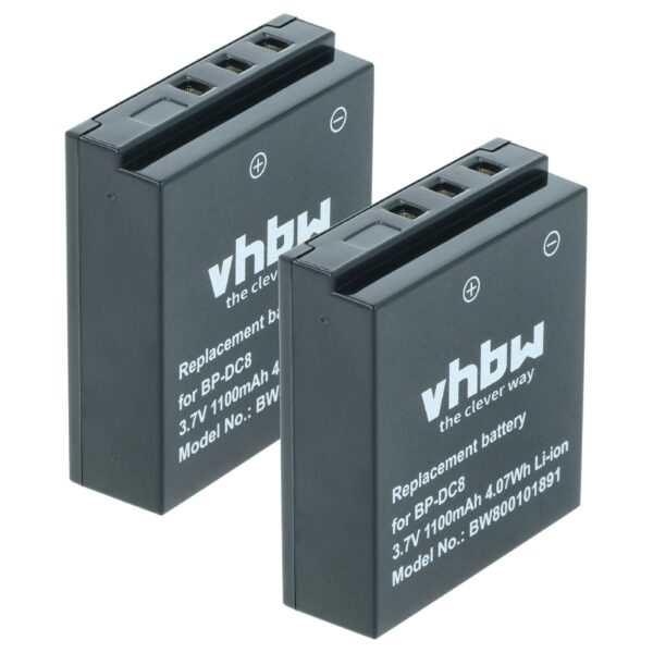 2x Baterias vhbw para Leica X1, X2, X-E (1100mAh, 3.6V, Li-Ion)
