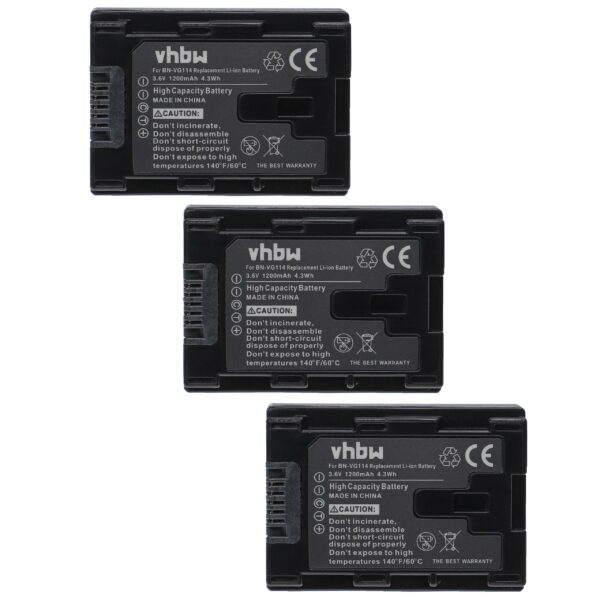 Bateria de Videocâmara vhbw 3x 1200 mAh 3.6 V Li-Ion para JVC BN-VG114