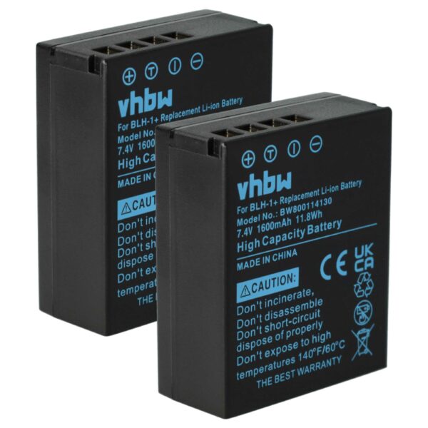 2x Bateria vhbw substitui Olympus BLH-1 - 1600mAh, 7.4V, Li-Ion