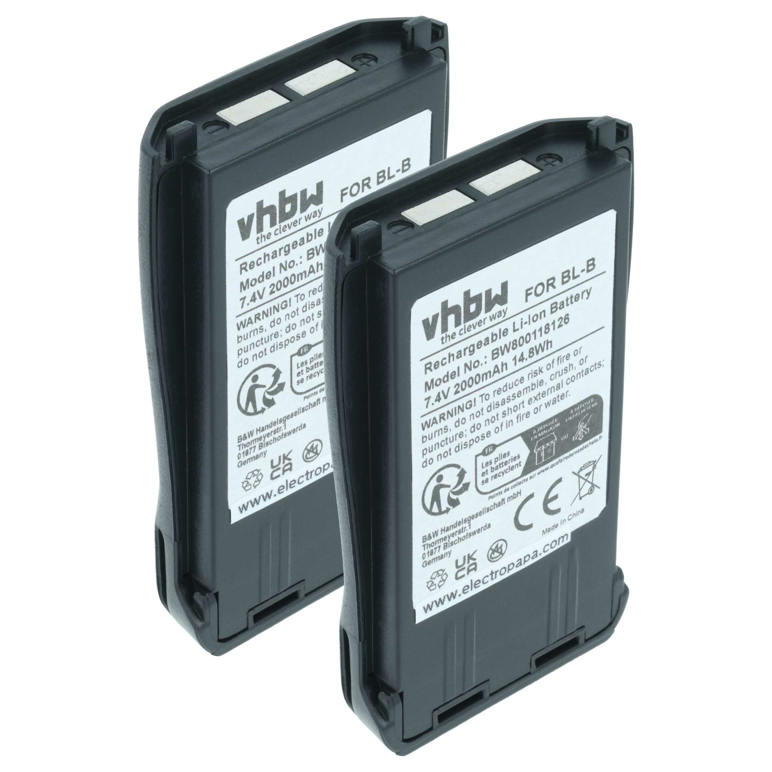 vhbw – 2 baterias Li-Ion de 2000 mAh para Baofeng UV-B5 e UV-B6