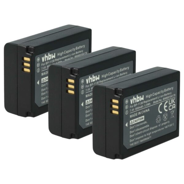 3x Bateria vhbw para Samsung BP-1130 / NX200 / NX300 / NX1000 - 800mAh, 7.4V