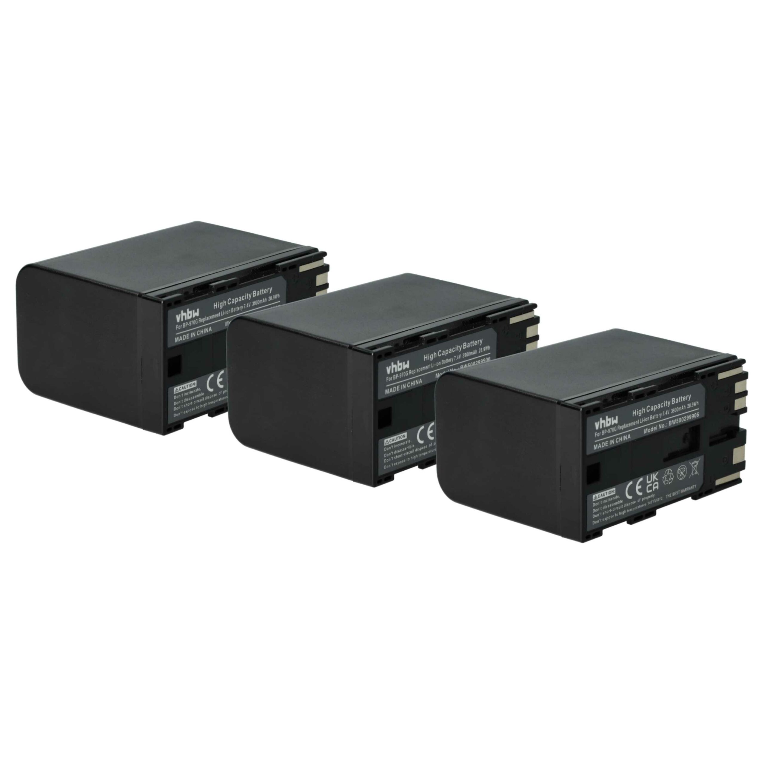 Baterias para Câmaras de Vídeo vhbw 3x substitui Canon BP-955, BP-925, BP-975 - 6000 mAh 7.4 V