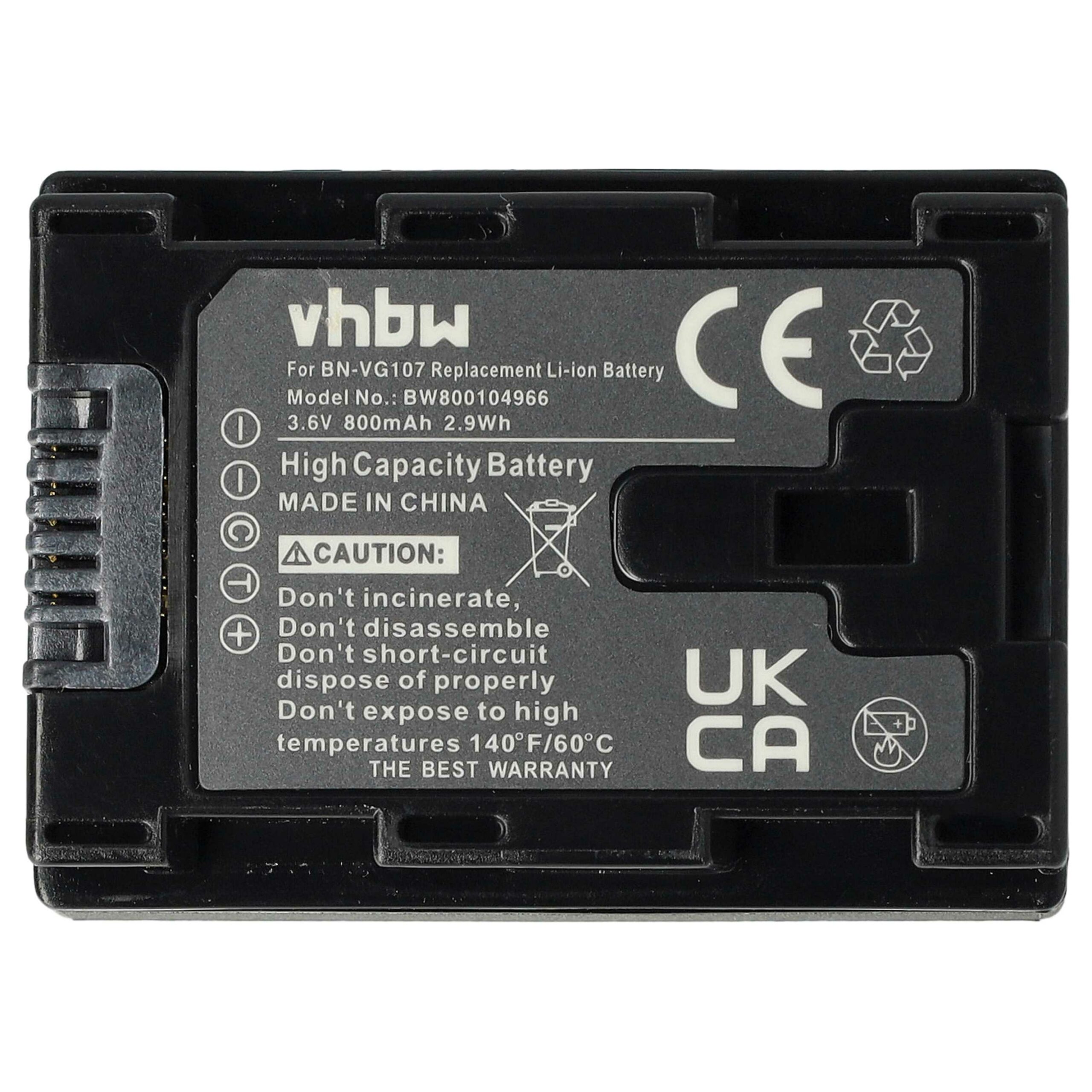 Bateria de Videocâmara vhbw para JVC BN-VG107, BN-VG108 - 800 mAh 3.6 V Li-Ion - Image 3