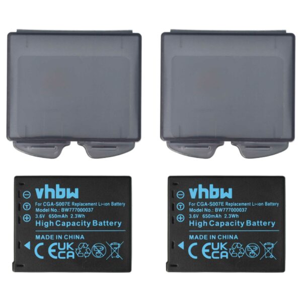 2x Baterias vhbw para Panasonic Lumix DMC-TZ1, TZ2, TZ3, TZ4, TZ5 - 650mAh, 3.6V