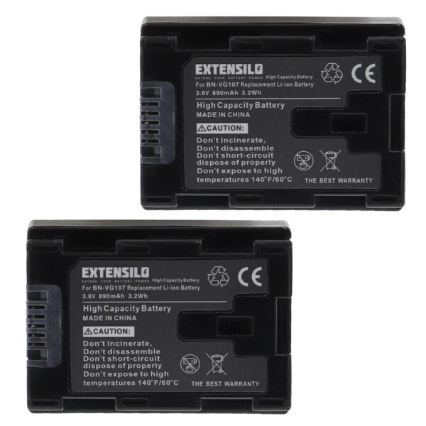 2x Baterias EXTENSILO para JVC BN-VG107E, BN-VG108 - 890mAh, 3.6V