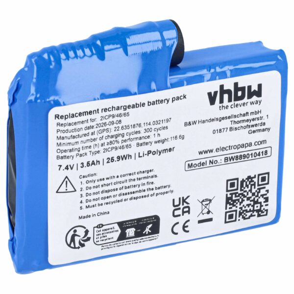 Bateria vhbw para roupa aquecida, substitui SWB01 — 3,5 Ah, 7,4 V