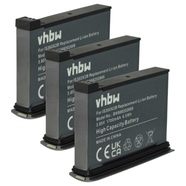 3x Baterias vhbw para Insta360 One X2 (1700mAh, 3.85V, Li-Ion)
