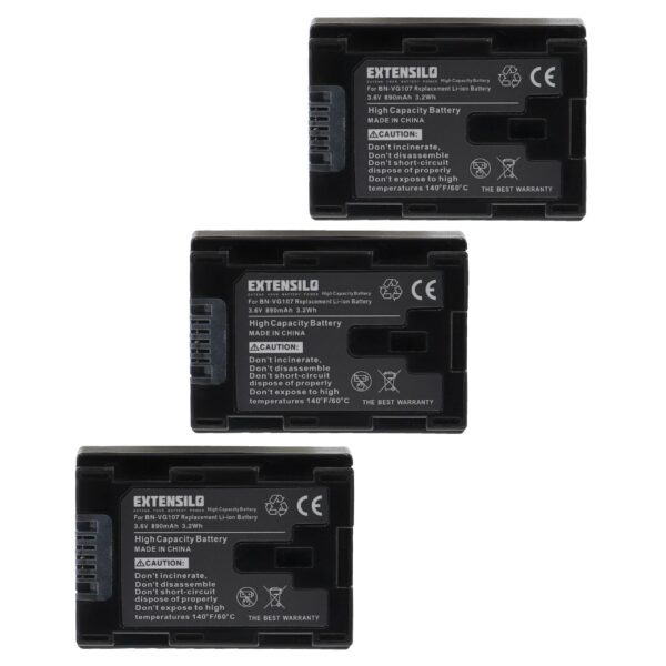 3x Bateria Extensilo para JVC BN-VG107E, BN-VG108 - 890mAh, 3.6V