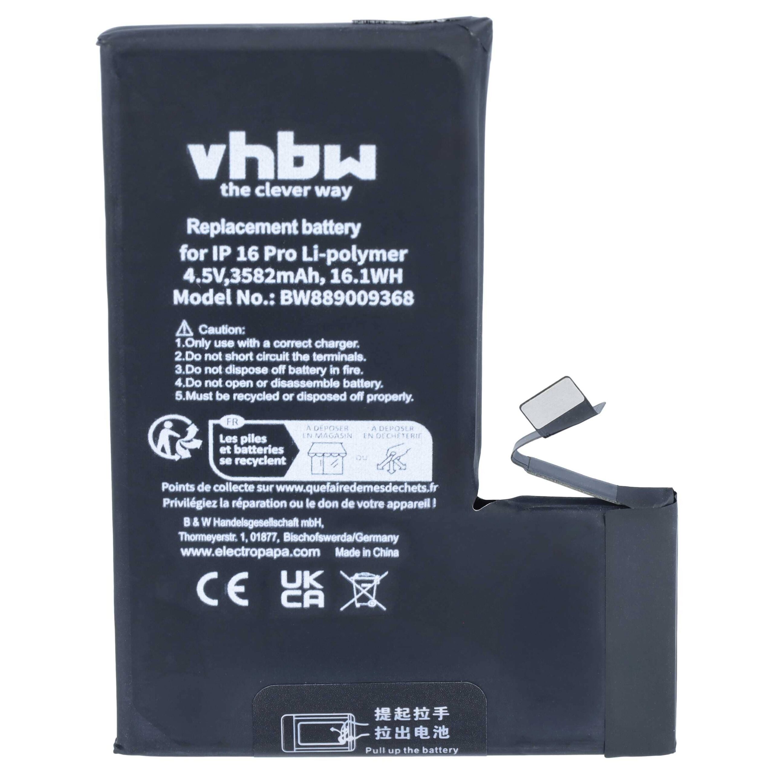Bateria vhbw de 3582 mAh para Apple iPhone 16 Pro, 4,5 V Li-polímero - Image 3