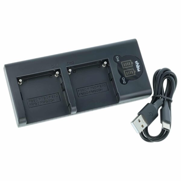 Carregador de Bateria Duplo USB-C vhbw para Câmara Sony BC-VM10