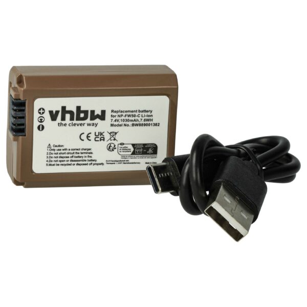 Bateria vhbw para Sony NP-FW50 - 1030mAh, 7.4V com Porta USB-C