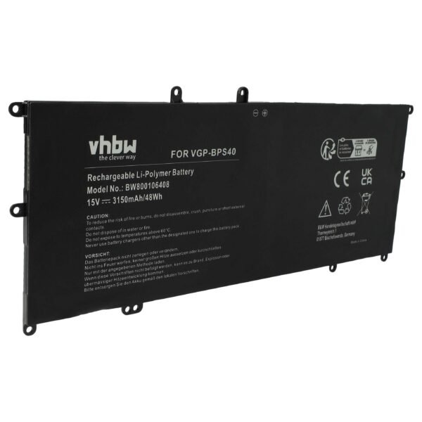 Bateria para Portátil vhbw para Sony VGP-BPS40 - 3150 mAh 15 V Li-polímero, preto