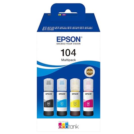 Pack 4 Frascos de Tinta Originais Epson 104 BK+C+M+Y - C13T00P640