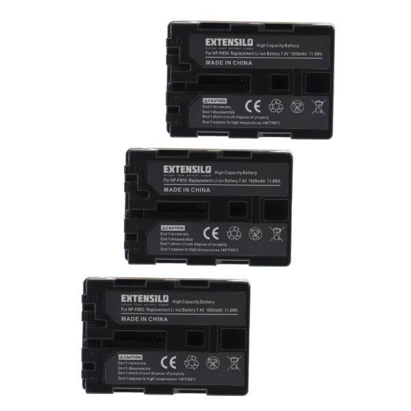 3x Bateria EXTENSILO para Sony NP-FM55H, NP-FM91, NP-FM70, NP-FM50, NP-FM30 - 1600mAh, 7.4V