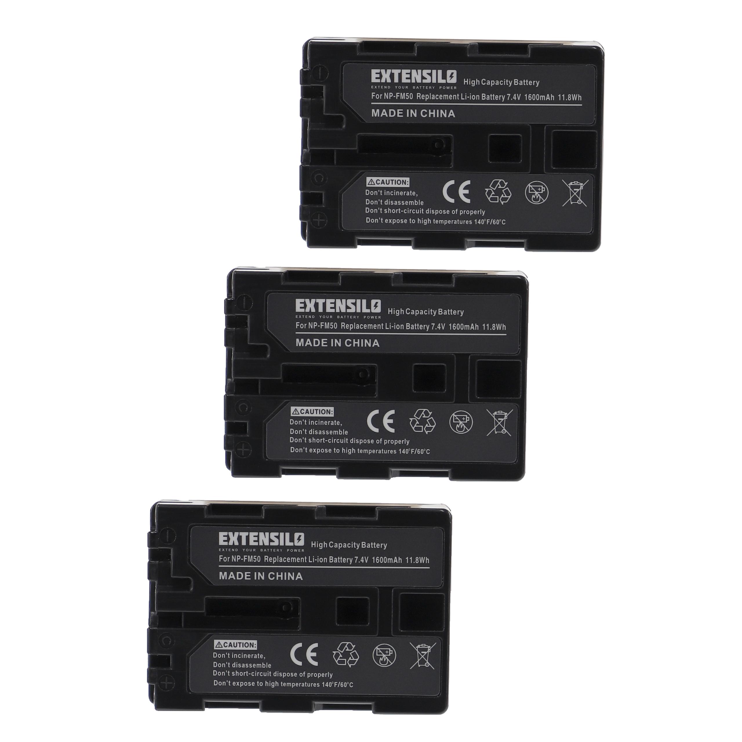 3x Bateria EXTENSILO para Sony NP-FM55H, NP-FM91, NP-FM70, NP-FM50, NP-FM30 - 1600mAh, 7.4V