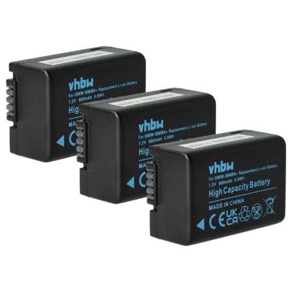 3x Bateria vhbw para Leica BP-DC9 / Panasonic DMW-BMB9E - 800mAh, 7.2V