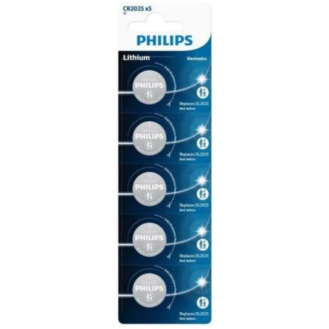 Pack de 5 Pilhas Botão PHILIPS CR2025 - 3V