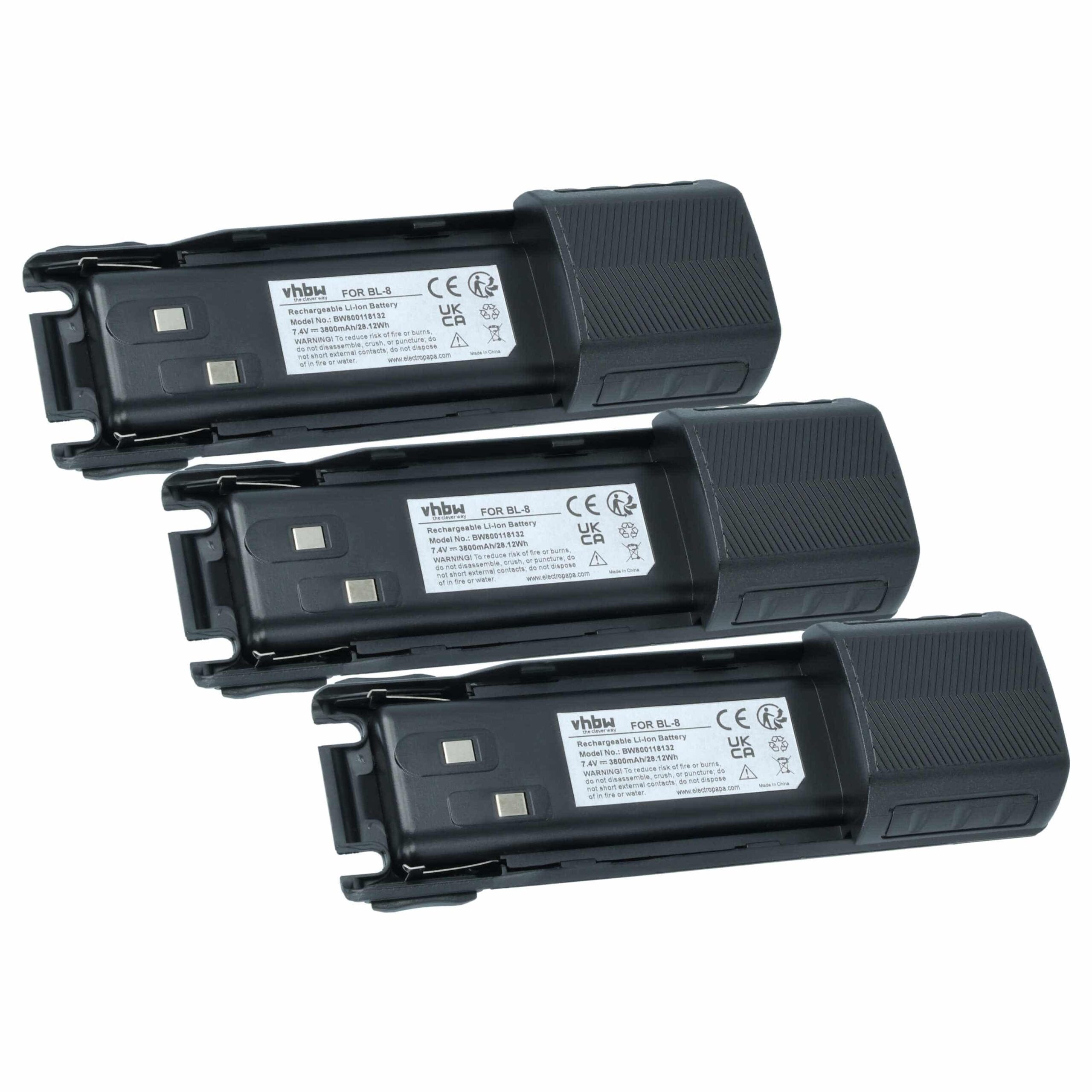Pack de 3 baterias vhbw 3800 mAh para rádios Baofeng UV-8D, UV-8R e UV-82