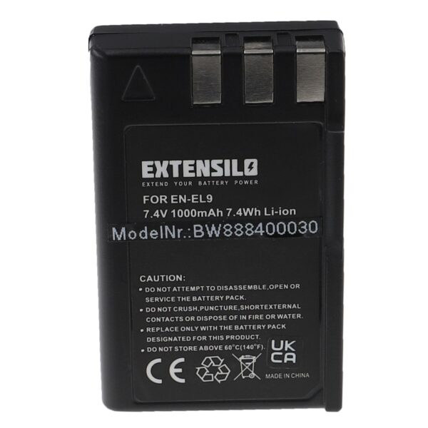 Bateria EXTENSILO para Nikon EN-EL9, EN-EL9E - 1000mAh, 7.4V, Li-Ion