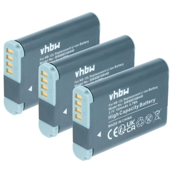 3x Baterias vhbw para Canon NB-12L - 1800mAh, 3.7V, Li-Ion