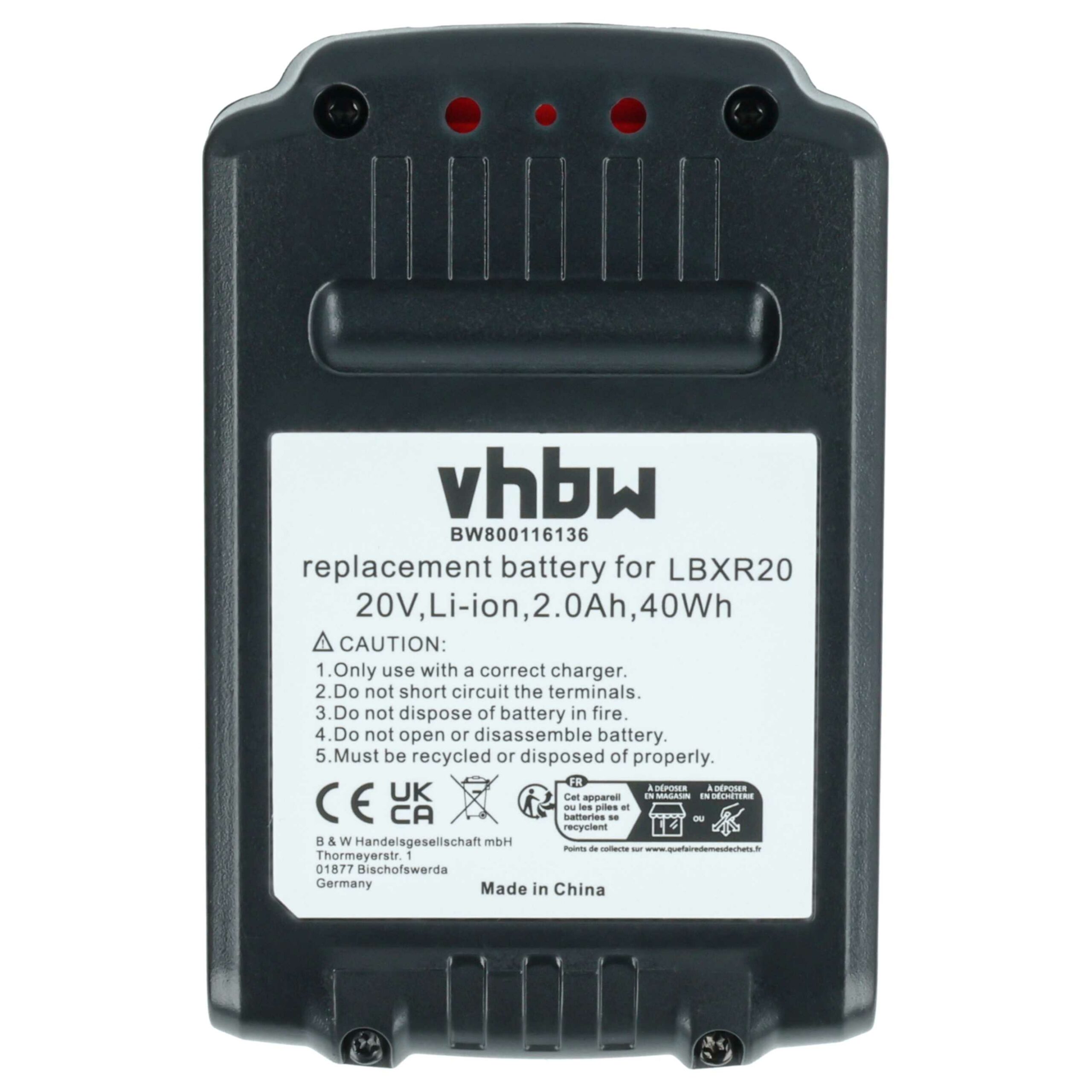 Conjunto de 2 Baterias vhbw para Ferramentas Elétricas Black & Decker / Stanley / Porter Cable - 2000 mAh, 20 V, Li-Ion - Image 3