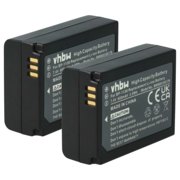 2x Baterias vhbw para Samsung BP-1130 / BP1130 800mAh 7.4V Li-Ion