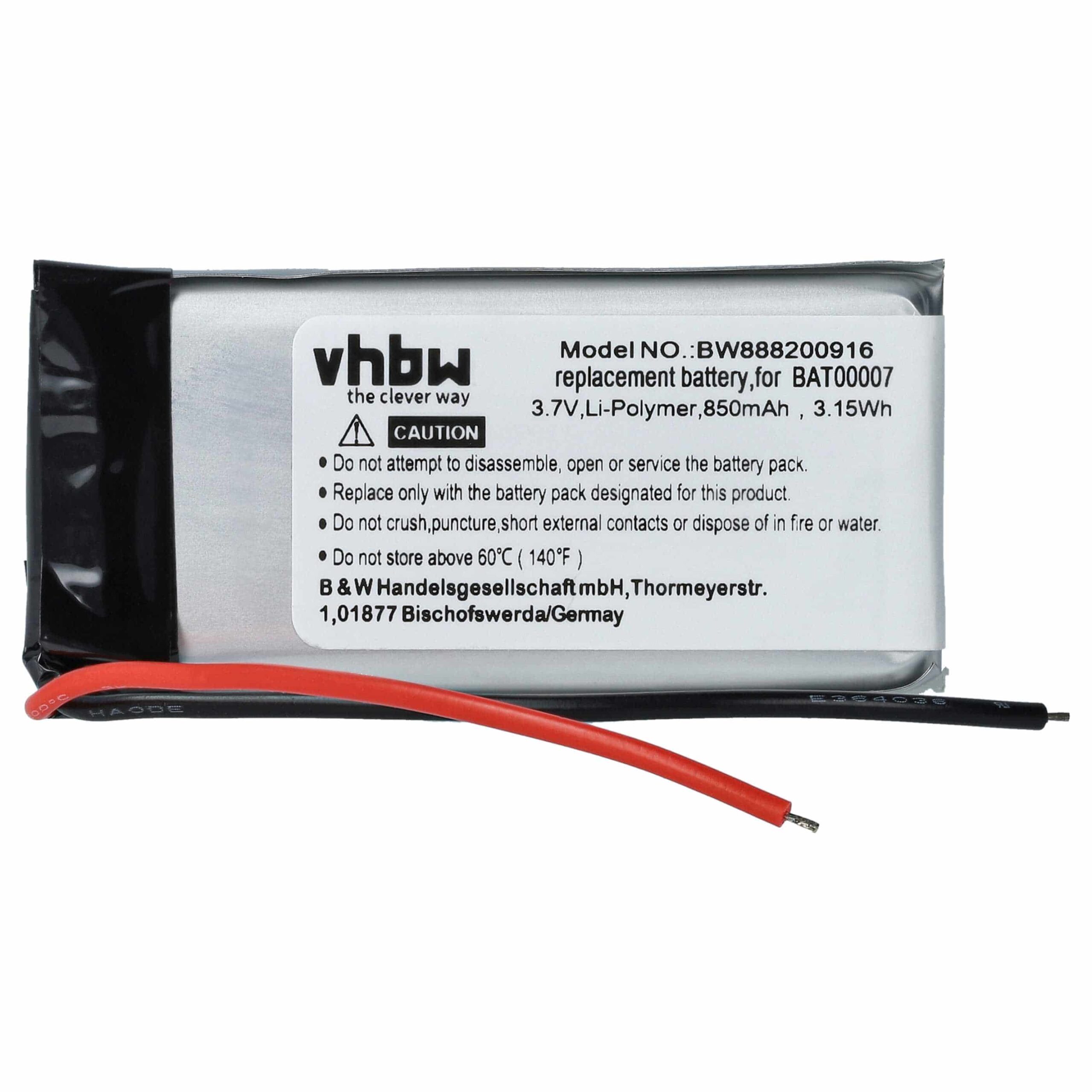 2 baterias vhbw para auscultadores sem fios Cardo Packtalk, 850 mAh, 3,7 V — substituem BAT00007 - Image 3