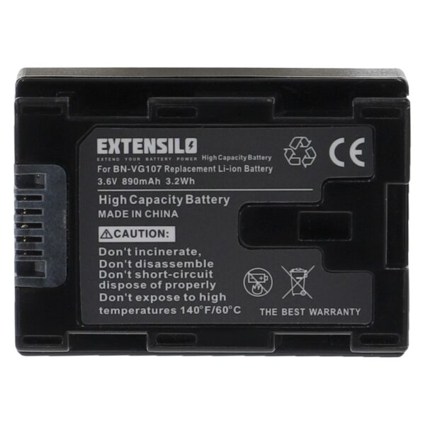 Bateria Extensilo para câmara JVC BN-VG107E, BN-VG108E - 890mAh, 3.6V