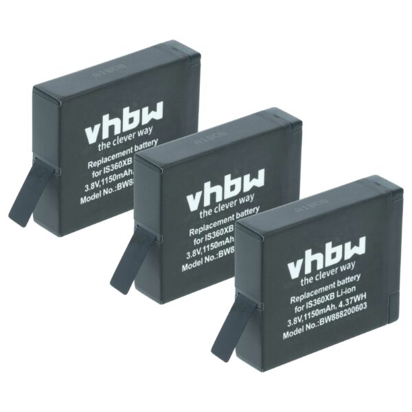 3x Bateria vhbw para Insta360 One X (1150mAh, 3.8V, Li-Ion)