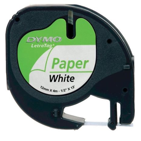 Fita de Etiquetas DYMO LetraTag em Papel Branco, 12 mm x 4 m